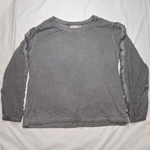 Anthropologie Dantelle B Ruffle Sleeve Top Long Sleeve‎ Crew Neck Comfy Gray L